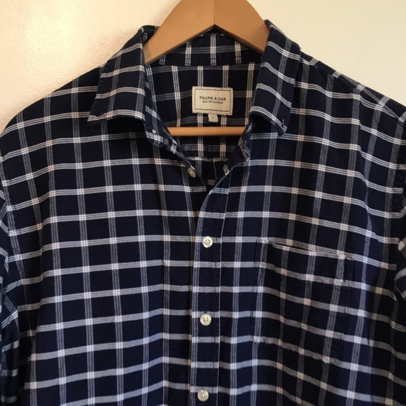 FRANK and Oak Blue plaid long sleeve button front shirt size Large - Picture 2 of 10